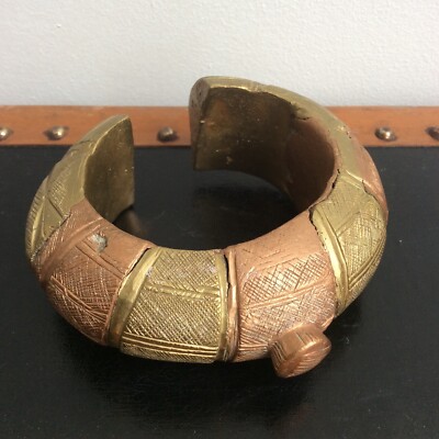 Bracelet Ethnique Africain Ancien En Bronze - Patiné - Artisanat Traditionnel