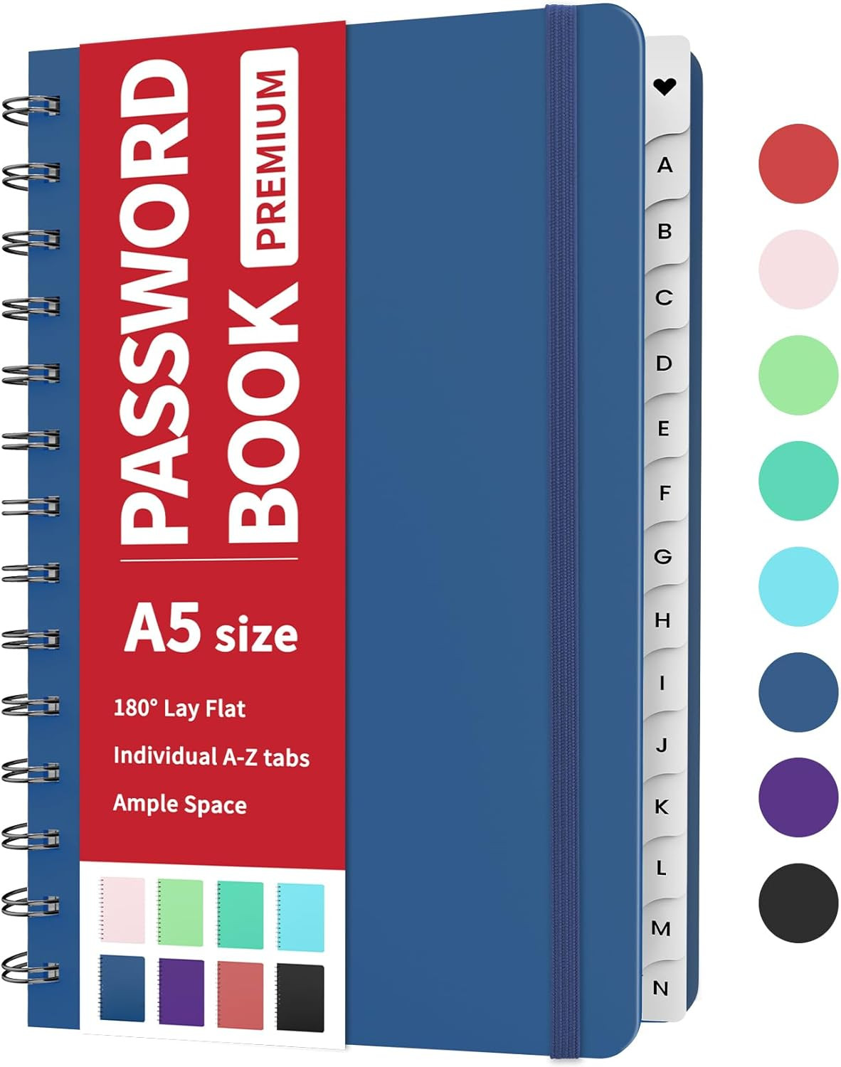 Password Book with Individual Alphabetical Tabs 5.3x7.6 Medium Size Passwo