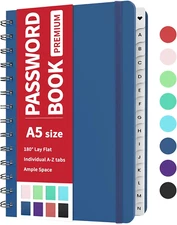 Password Book with Individual Alphabetical Tabs 5.3x7.6 Medium Size Passwo