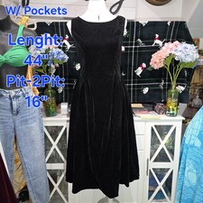 Large Cider Vintage Style Black Velvet Cocktail Dress With Pockets NWT