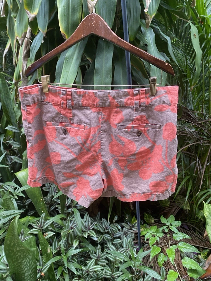Pantalones Cortos Ann Taylor LOFT Mezcla de Lino Melocotón Floral Tropical Hoja Patrón Talla 12 Foto 2 de 4