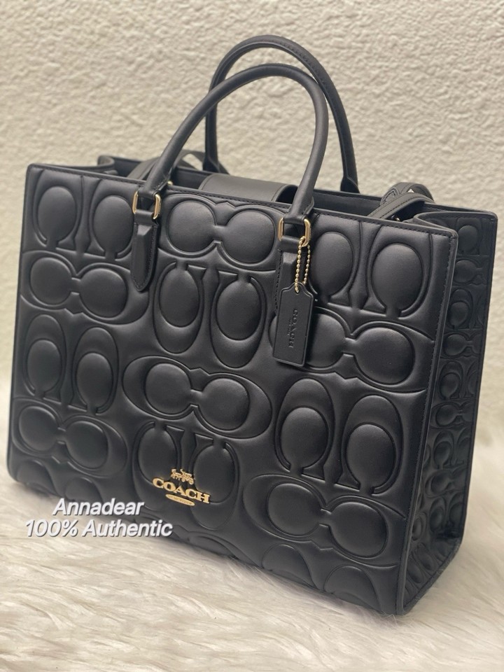 Cy672 NWT Coach Maggie Large Tote Bag In Signature Leather CY672 Black $598 ...