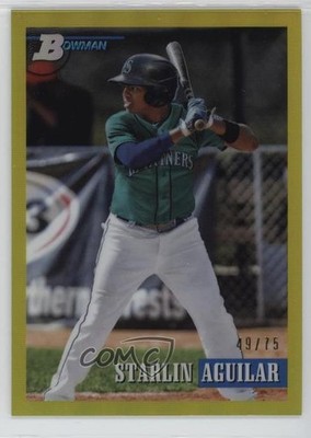 2021 Bowman Heritage Yellow Chrome Refractor 49/75 Starlin Aguilar #214 17wy