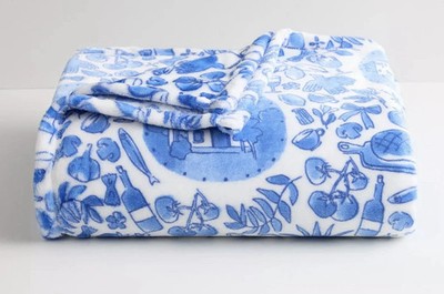 The Big One Blue Inky Italian Doodles Print Plush Fleece Throw Blanket 5x6 feet