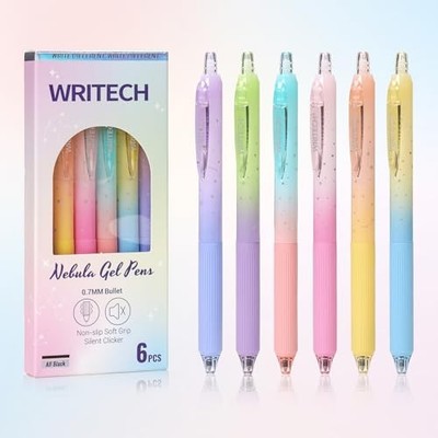  Gel Pens Fine Point: 0.7mm Black Ink Retractable 6ct Smooth Multicolor1