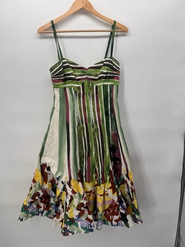 Suzi Chin for Maggy Boutique Mini Dress Womens 6 Green Floral Sleeveless Artsy