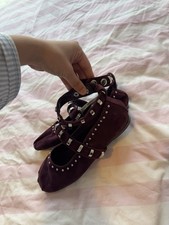 Zara burgundy leather studded ballet flats size 4/ size 37 EU
