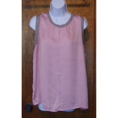 Easel Los Angeles Women's Large Pink Textured Sleeveless Top Metallic Trim