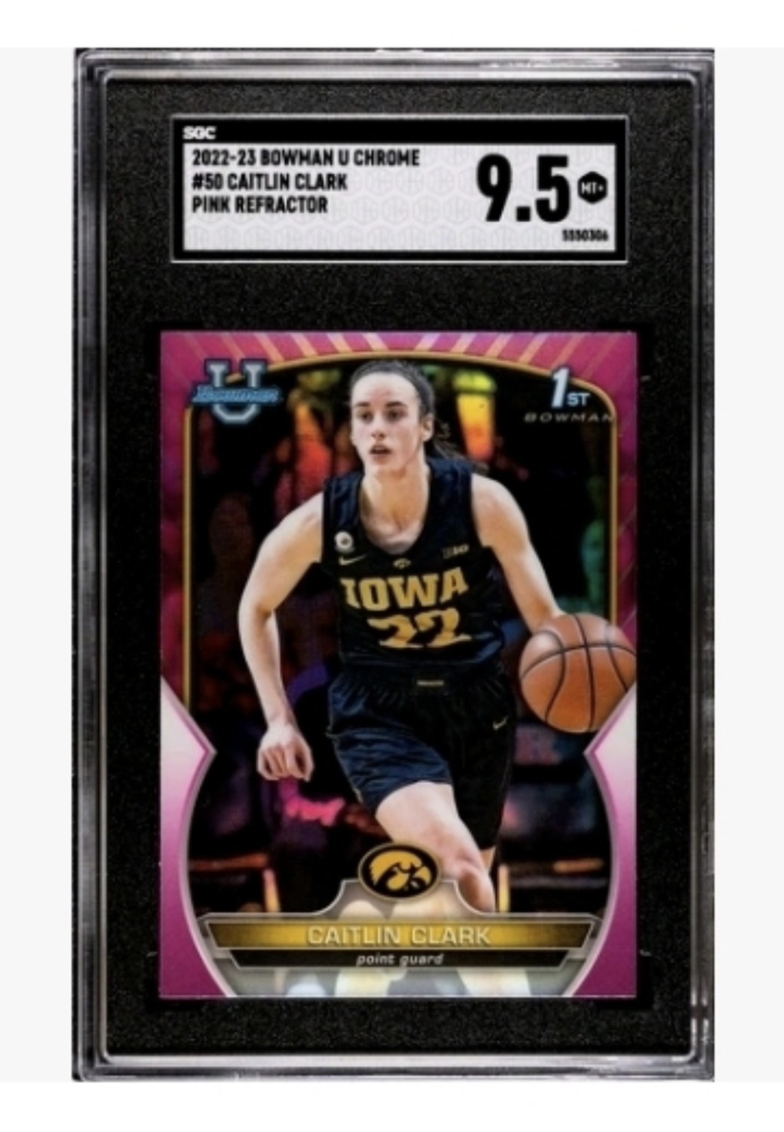 2022 23 Bowman U Chrome Pink Refractor Caitlin Clark #50 SGC 9.5