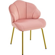 Velvet Accent Chair, Vanity Chair with Seashell Backrest and Golden Metal Legs