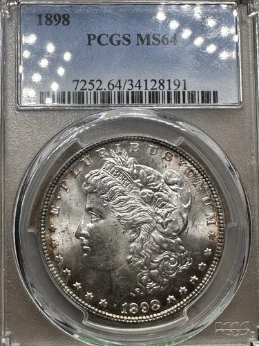 TONED PCGS MS64 1898-P MORGAN SILVER DOLLAR. Beautiful Toning