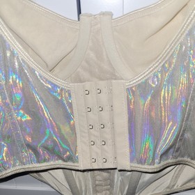 Urban Outfitters Out From Under Holographic Corset Top Ivory Silver L Large