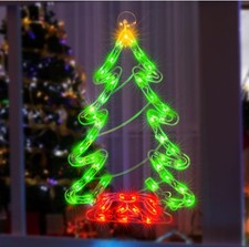 18" Lighted Tree Window Christmas Sculpture 50 Lights Decoration New