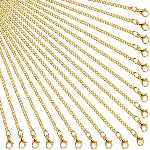 Authentic 24 Pack Gold Plated Necklace Chain for Women Bulk 16-26 Inch 2 Mm Gold Plated DI