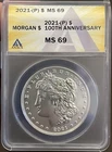 2021 P Morgan Silver Dollar ~ PHILADELPHIA ~ GRADED MS 69 ~ .999 Silver