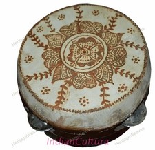 Khanjeera Hand Drum Drums / Percussion Dhapli Heena Work Goat Skin Wood Carnatic