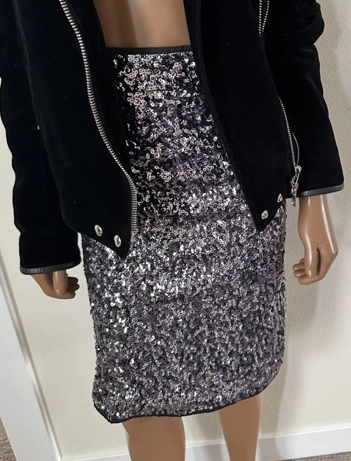 KARL LAGERFELD Beautiful Black & Silver Sequence Pencil Skirt 💎 US 6 France 36 - Image 3 of 4