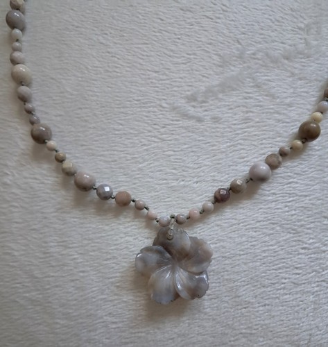Lola Rose Flower Necklace Grey and Neutral Agate Semi Precious Stone