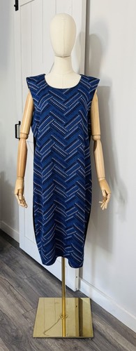 Misook Size 0X 14/16W Blue Black Acrylic Knit Stretch Sheath Dress Chevron - Picture 1 of 10
