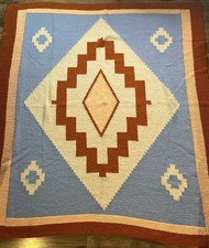 Vtg 70s Handmade Knitted Afghan Blanket Southwest Native American 52x52  Rare