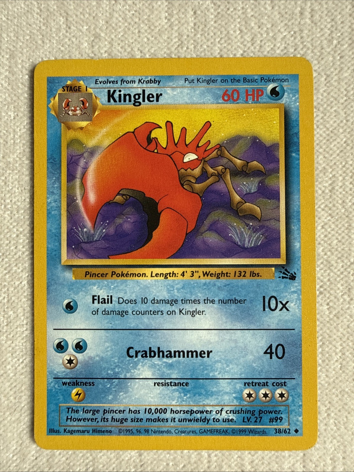 Pokemon TCG Vintage Kingler 38/62 Fossil Rare Free Shipping!