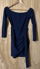 Windsor Women's Size Small Long Sleeve Faux Wrap Dress Navy Blue D10288