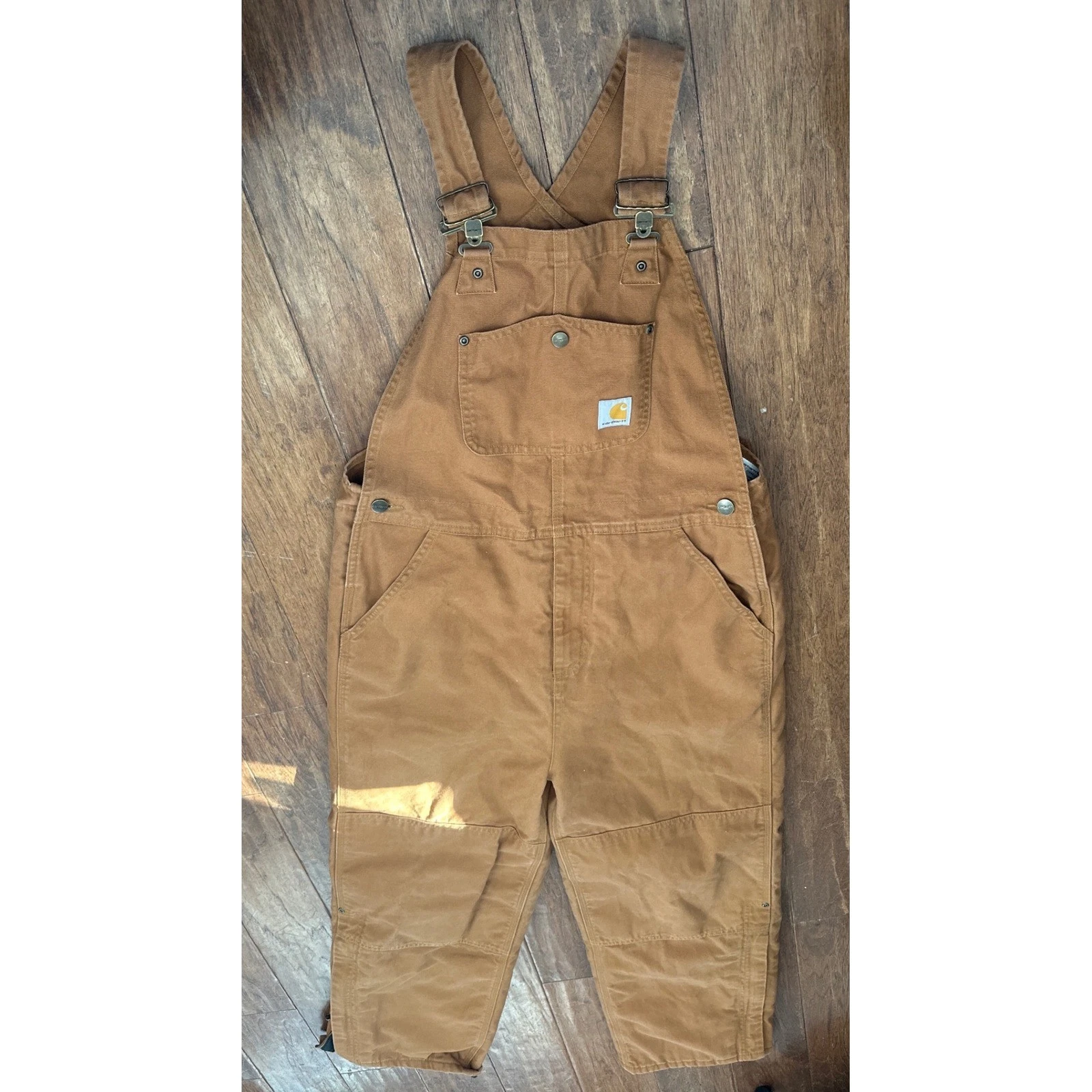 Carhartt OX8625B Brown Quilted Lined Canvas Overalls Bib Kids Size 16 unisex