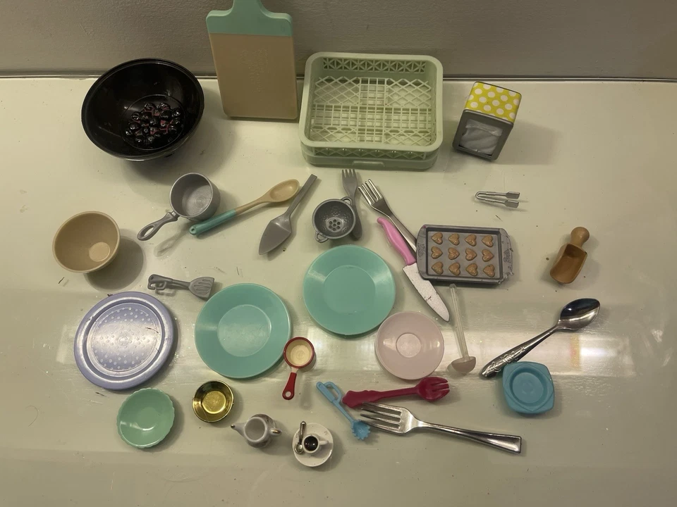 Lote de mini platos utensilios de cocina Barbie casa de muñecas miniaturas JUGAR COMIDA comestibles Foto 2 de 4