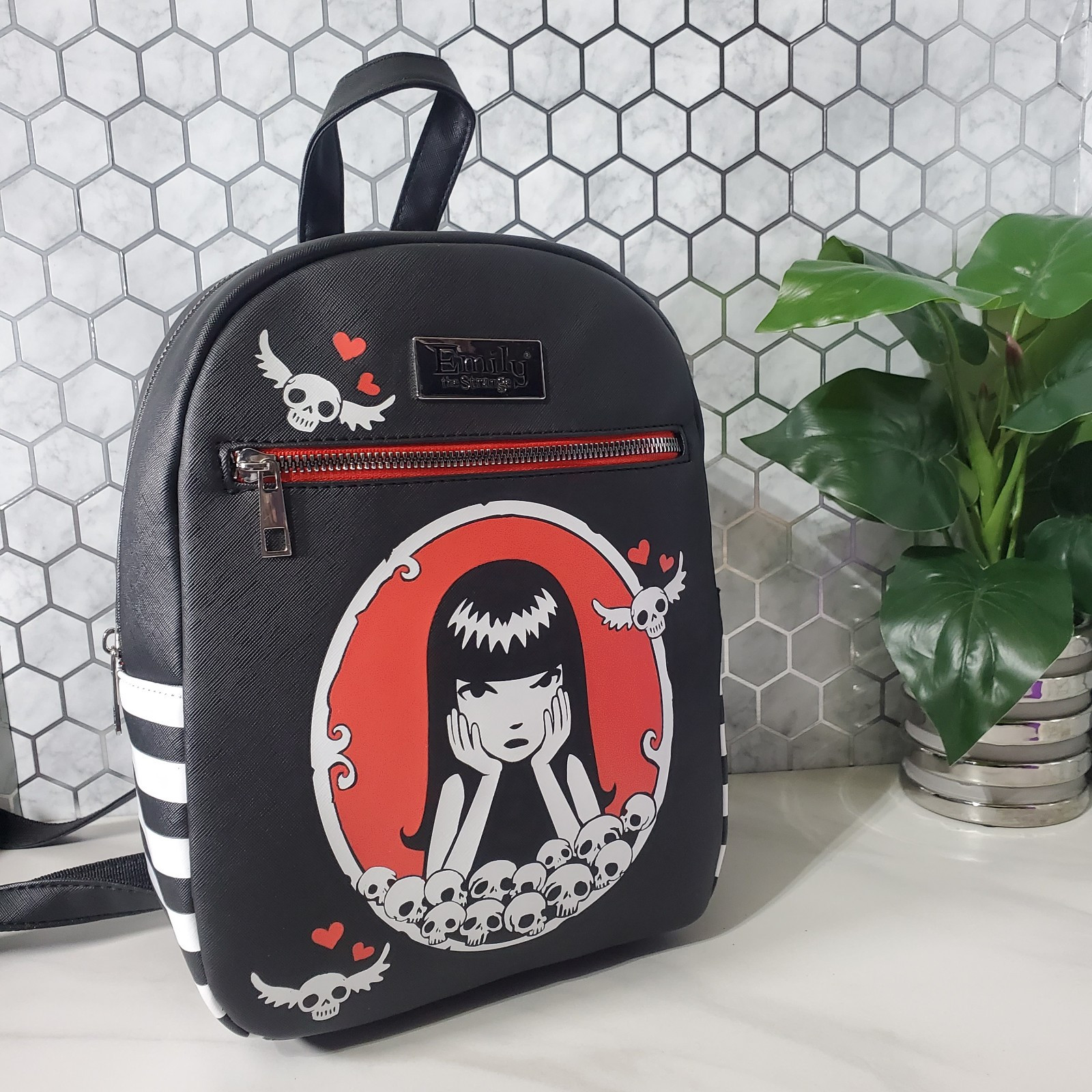 Emily The Strange Skulls Cameo Mini Backpack Purse Gothic
