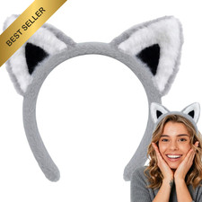 Gray Wolf Ears Headband Fox Cat Animal Halloween Costume Cosplay Party Accessory