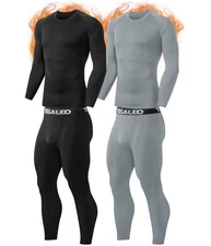 Mens Thermal Underwear Set, Fleece Lined Long Johns, XL, 4 Pcs Base Layer