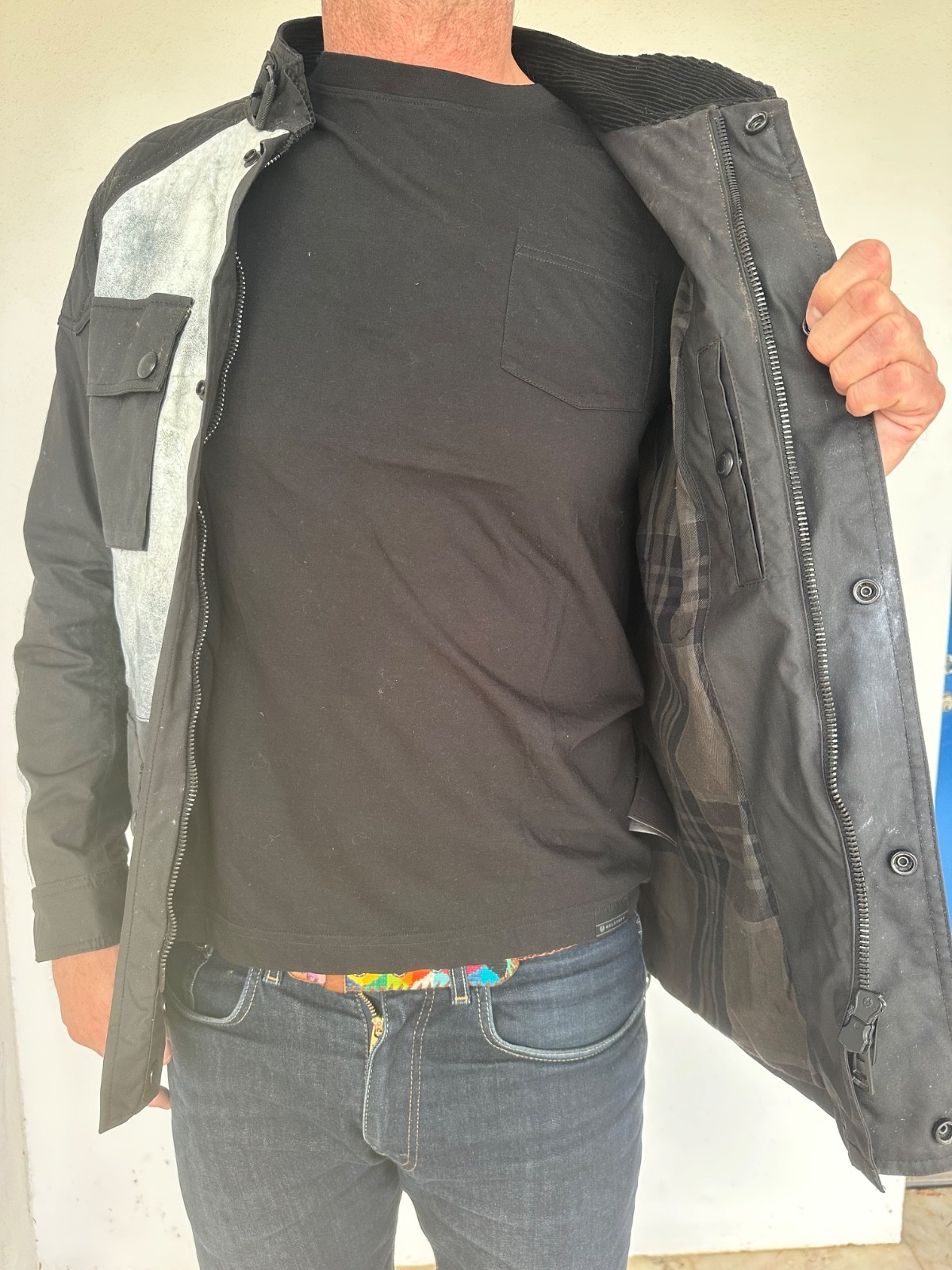 Belstaff Distressed Motorcycle Jacket  Sz 50 Winged Crest Back – Rare Graphic – image 9