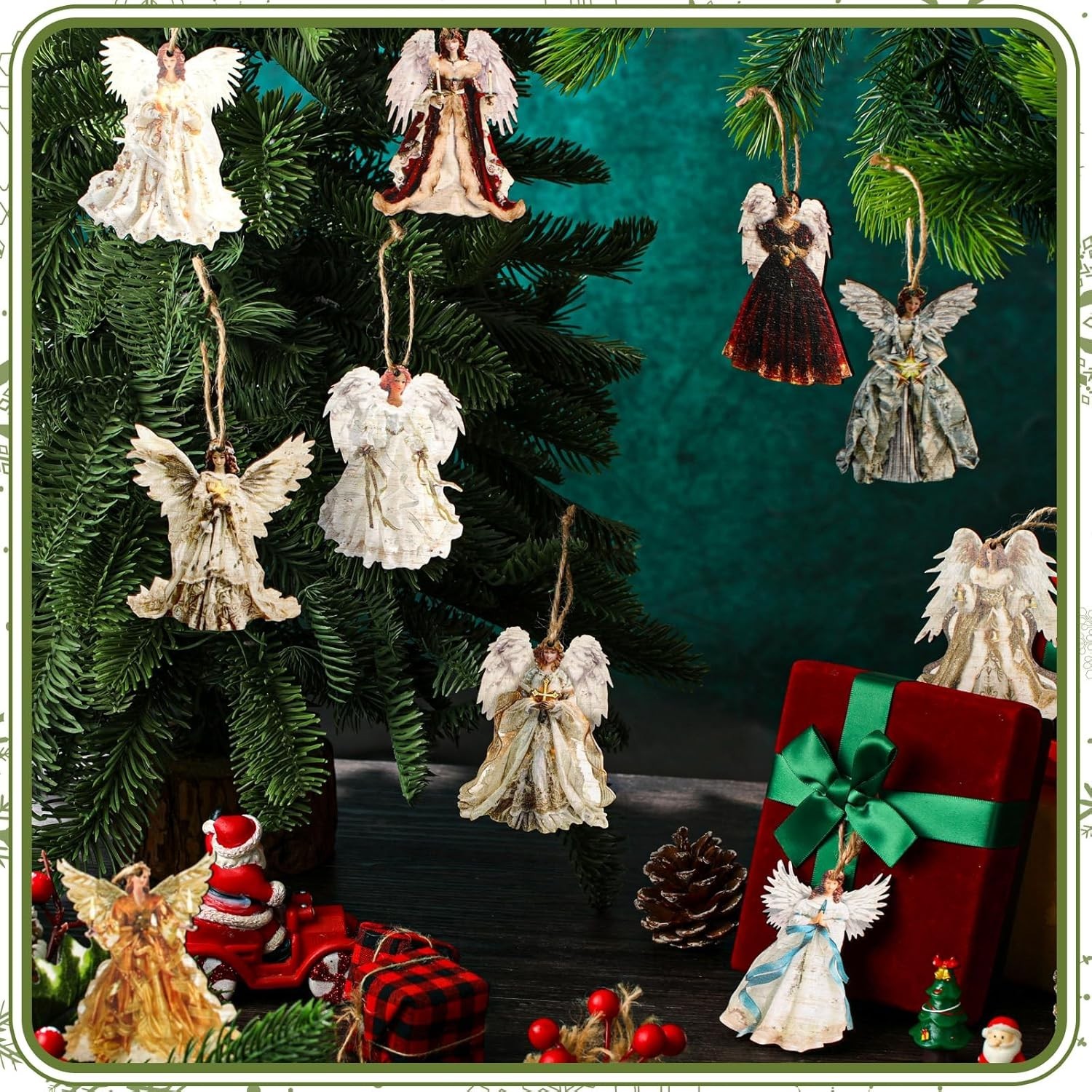 Elegant 12-Pc Wooden Angel Christmas Ornaments for Charming Holiday Decor