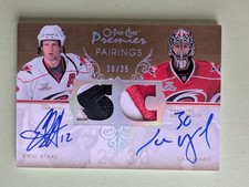 2007-08 OPC Premier. Eric Staal & Cam Ward dual auto patch card. SP # 20/25 !!