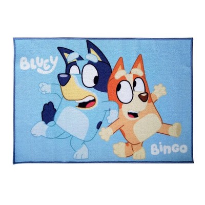 Bluey & Bingo Rug Non-Slip 100x67cm Blue/Orange Printed Official Merchandise