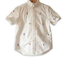 Polo Ralph Lauren All Over Pony Short Sleeve Oxford Shirt Boys M 10-12 STAINS