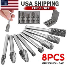 8PCS Tungsten Carbide Burrs Rotary Burr Set Head 1/4'' Shank Die Grinder Bit