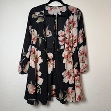Engerla Black Floral Long Sleeve Mini Dress, Romantic Botanical Print