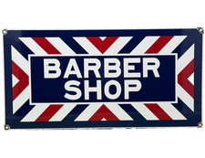 VINTAGE BARBER SHOP PORCELAIN SIGN HAIR CUT GAS OIL POLE SWEENY TODDS RED WHITE