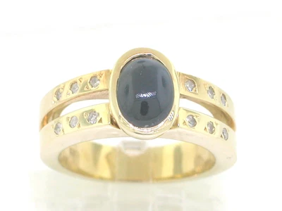 Wert 1200,-€ Ring 585 Gelbgold Saphir 1,2ct  12 Diamanten 0,10ct Zertifikat - Bild 1 von 4