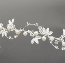Silver pearl floral bridal headband hair accessory tiara wedding crown