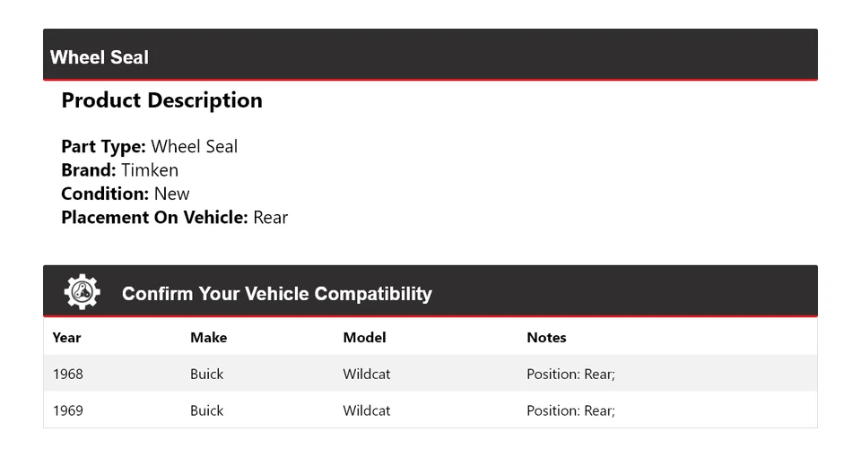 Sello de rueda trasero Timken para Buick Wildcat 1968-1969 Foto 2 de 4