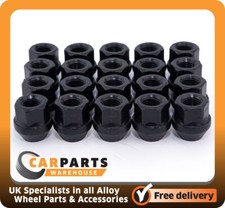 Fits Set of 20 x M12 x 1.25, 19mm Hex Open Alloy Wheel Nuts Black