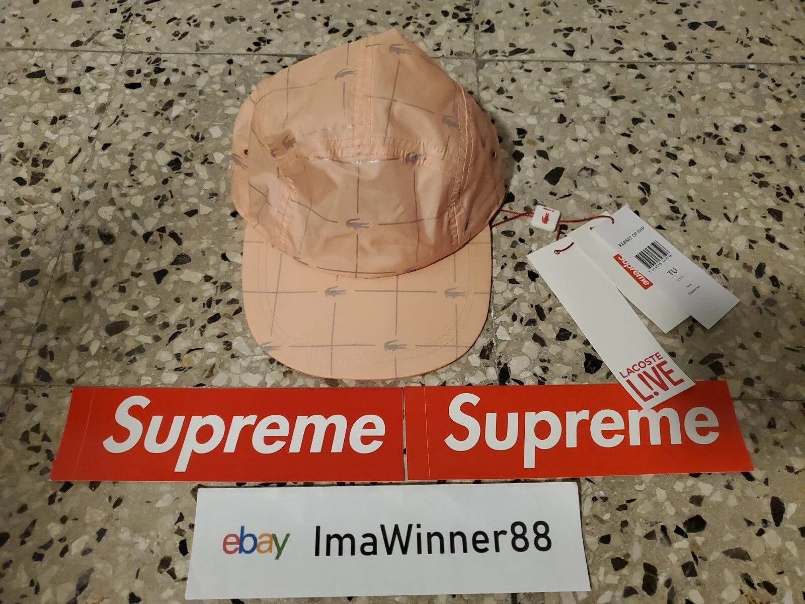 Supreme x Lacoste SS18 grille réfléchissante nylon capuchon de camp pêche NEUF avec étiquettes 