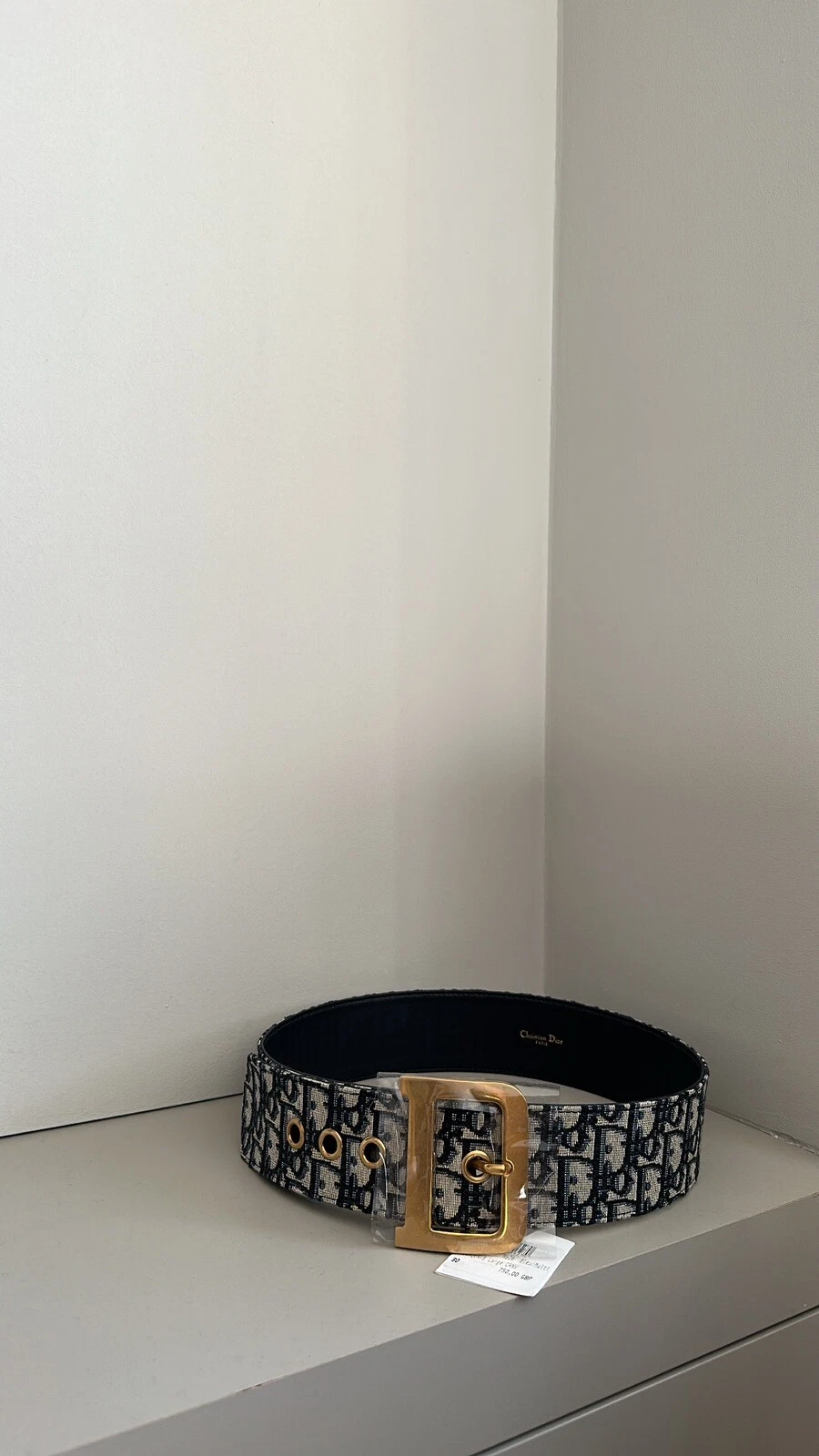 100% Authentic Christian Dior Diorquake Large Navy Gold Oblique Belt Size 80