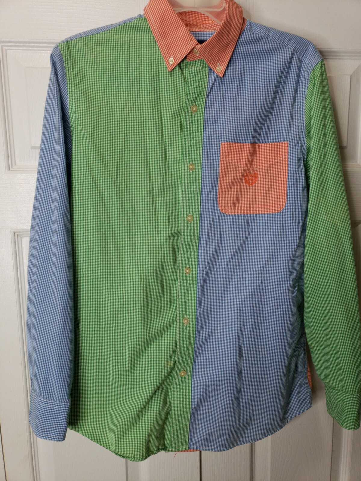 CHAPS RALPH LAUREN Patchwork Button Up / Button Down Shirt Sz S - Blue/Red/Green