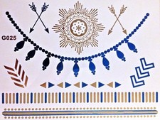 Flash Temporary Adhesive Tattoo Gold Blue 9 Pieces Bracelet Necklace Body G25