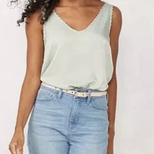 NWT LC Lauren Conrad Ruffle Double V-Neck Tank Top Womens Plus Size 0X/14W