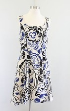 Vanessa Virginia Anthropologie Ink Set Blooms Floral Dress Size 6 Beige Blue