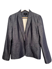 Caroll Womens Linen Cotton Blend Blazer Blue Chambray Single Breasted Size Uk 16